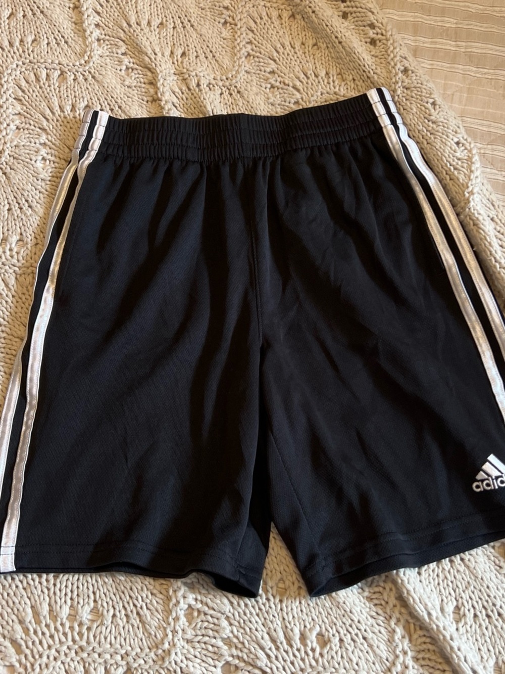 Adidas Black Athletic Shorts with White Stripe